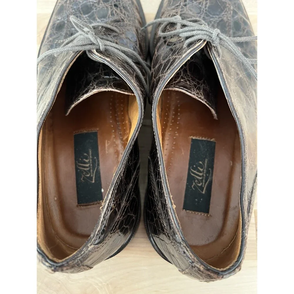 Zelli Men's Lace Up Split Toe Dress Shoes Brown Crocodile Size 9.5M EUC